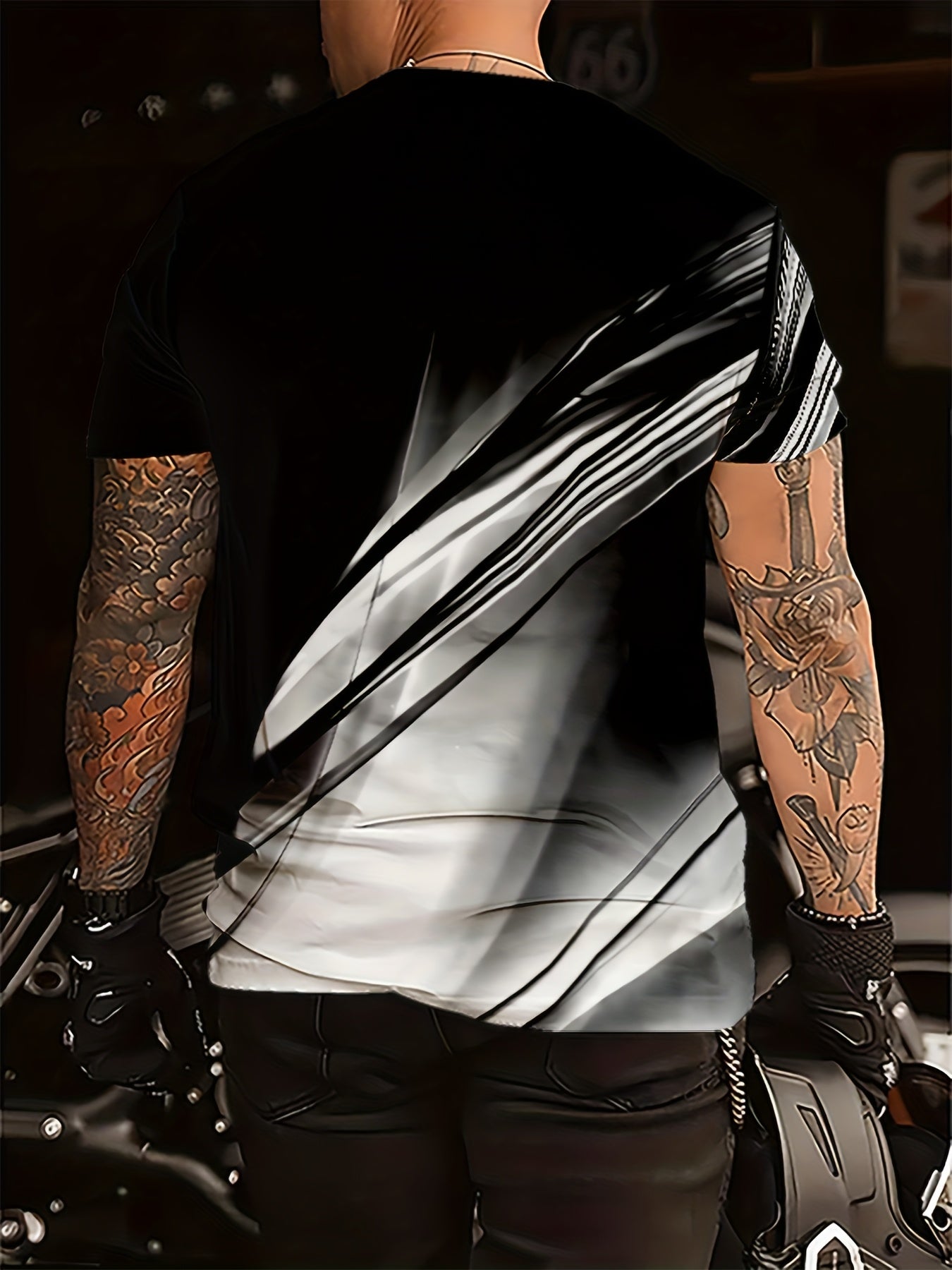 Men'S Casual Crew Neck T-Shirt with Abstract Black White Design - Soft Fabric, Regular Fit, Casual Attire Modern Casualwear Stretchable Fabric