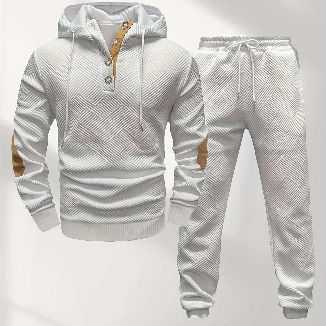 Men's Casual Fashion Set Knit Jacquard Hoodie and Pants 2pcs Set