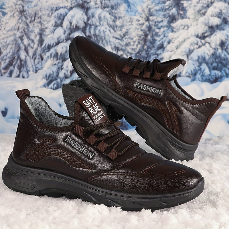 Men's Autumn and Winter Snow Boots with Plush Lining, Comfortable and Soft Soles, Outdoor Hiking Shoes, Comfortable and Durable Sports and Leisure Shoes, Suitable for Ice Walking and Daily Wear, Warm Winter Shoes, Snow Sports