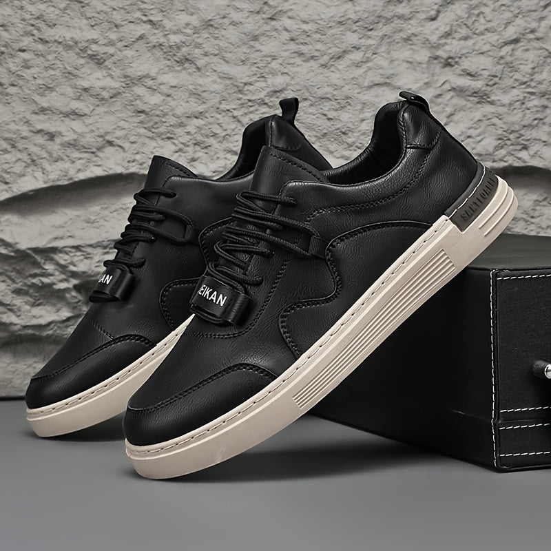 Men'S Casual Low-Top Sneakers - Lightweight, Comfortable Versatile Skate Shoes in Black with White Accents, Lace-Up Design for Outdoor Hiking Casual Wear, Outdoor Hiking Shoes Stylish Lowtops Comfortable Footwear