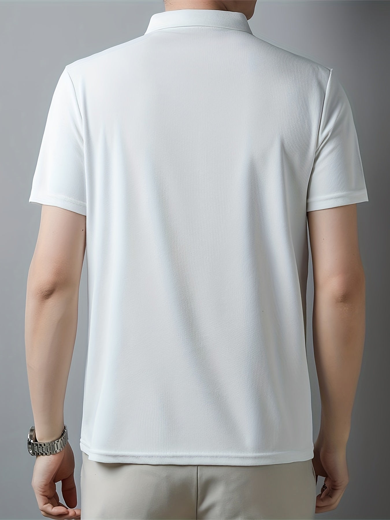 Men's Solid Short Sleeve And Lapel Collar Henley Shirt, Casual And Comfy Sports Tops For Summer Golf Wear And Outdoors Activities