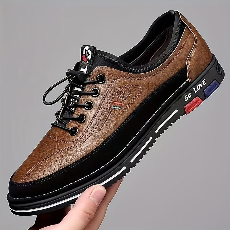 Men'S Stylish Black Loafers - Non-Slip PVC Sole, Lace-Up Casual Business Shoes with Italian Flag Design, Round Toe, Fabric Lining for All-Season Wear, Versatile Footwear Stylish Loafers Durable PVC Sole