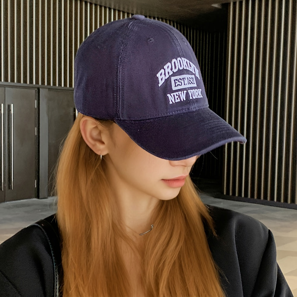 Brooklyn NY Embroidered Baseball Cap, Unisex Polyester Cotton Blend, Lightweight Breathable Sport Cap, Adjustable One Size, Hand Washable, Perfect for Valentine'S Day - Lightweight & Inelastic