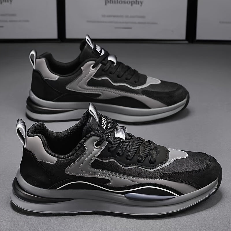 Men'S Lightweight Breathable Sneakers - Black Gray Low-Top Lace-Up Shoes with Non-Slip PVC Sole, Durable Casual Sneakers for Running, Walking Casual Attire, Running Shoes