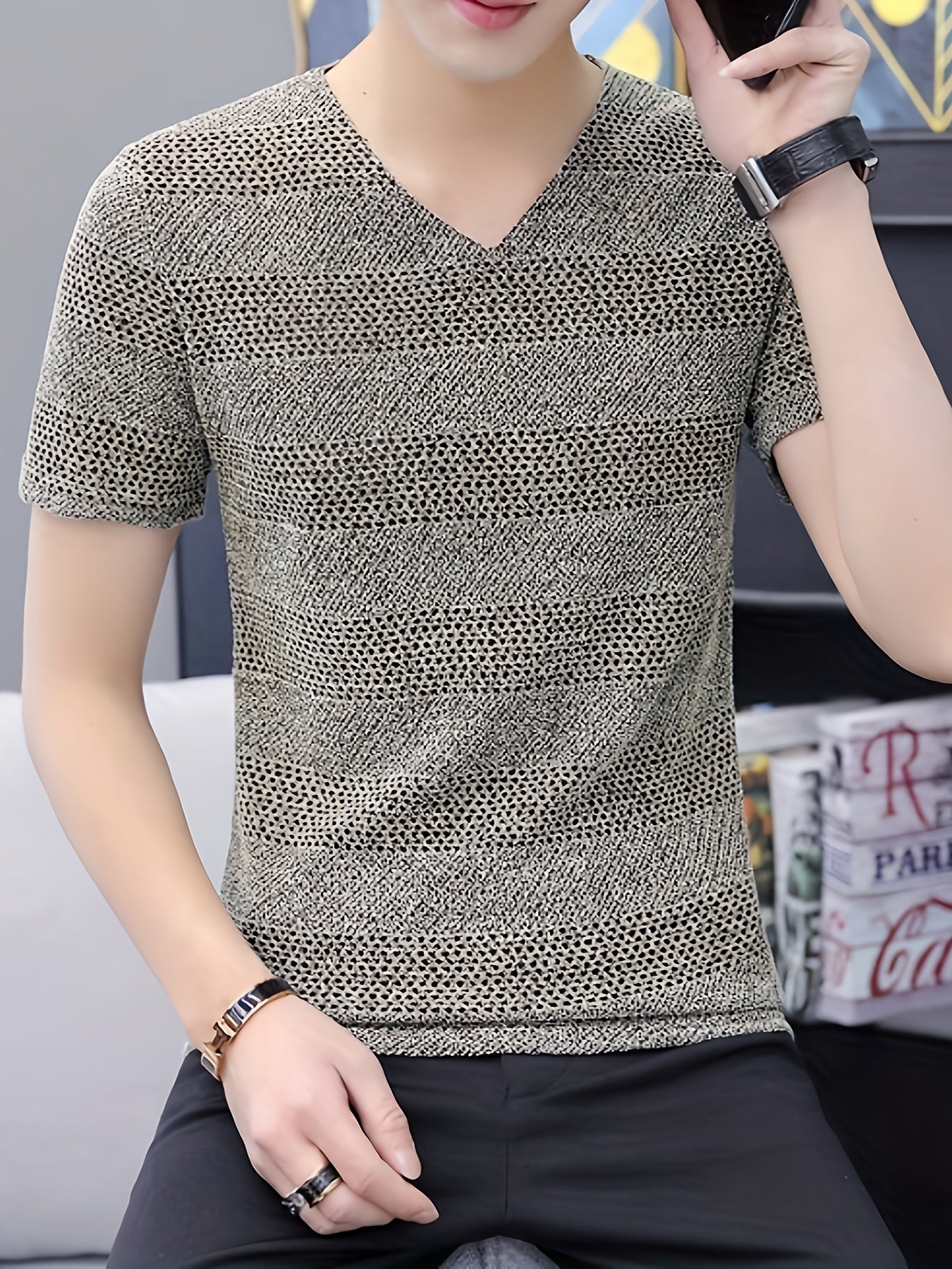 Men's Short-Sleeve T-Shirt Summer Hollow-Out Cool High-End Half Sleeve Breathable Non-See-Through