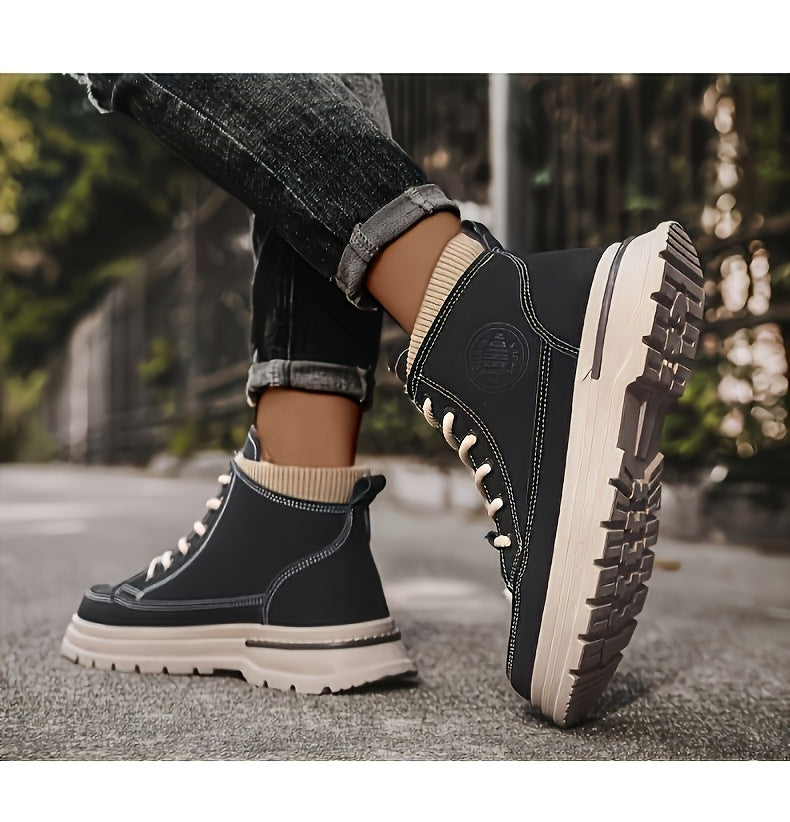 Men's Winter Snow Boots with -Like Collar & Thick Ankle - Upper, PVC Traction Tread, Lace-Up Ankle-High Trekking Boots for Ice, Snow, Hiking, - Warm Outdoor & Casual