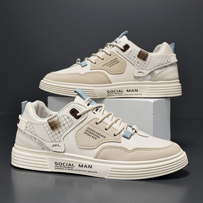 Men's Stylish Athletic Sneakers - Durable, Non-Slip, Thick Sole for Height Boost Shock Absorption, Casual Campus Trend, Versatile Lace-Up Design