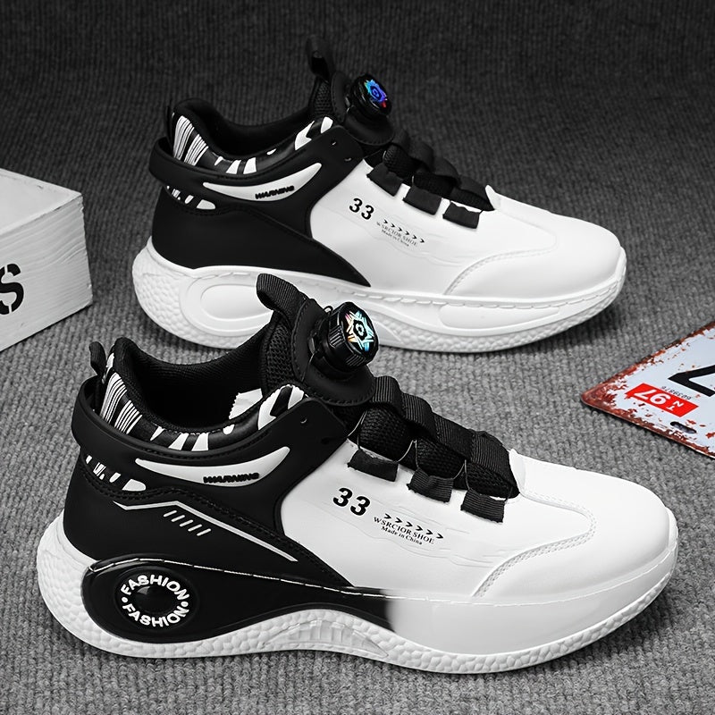 Men's Fashionable High-Top Sneakers with Rotating Buckle - Versatile, Breathable Running Shoes for All Seasons