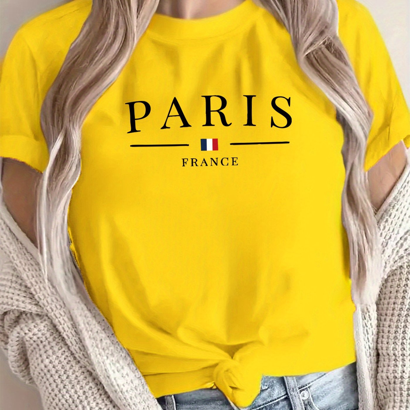 New Arrival: Paris Creative Letter Pattern Printed T-Shirt, Suitable for Women'S Casual Wear, Vacations, Short Sleeves, Round Neck, Spring And Summer, Machine Washable, New Women'S Clothing, Versatile for Outings And Sports.