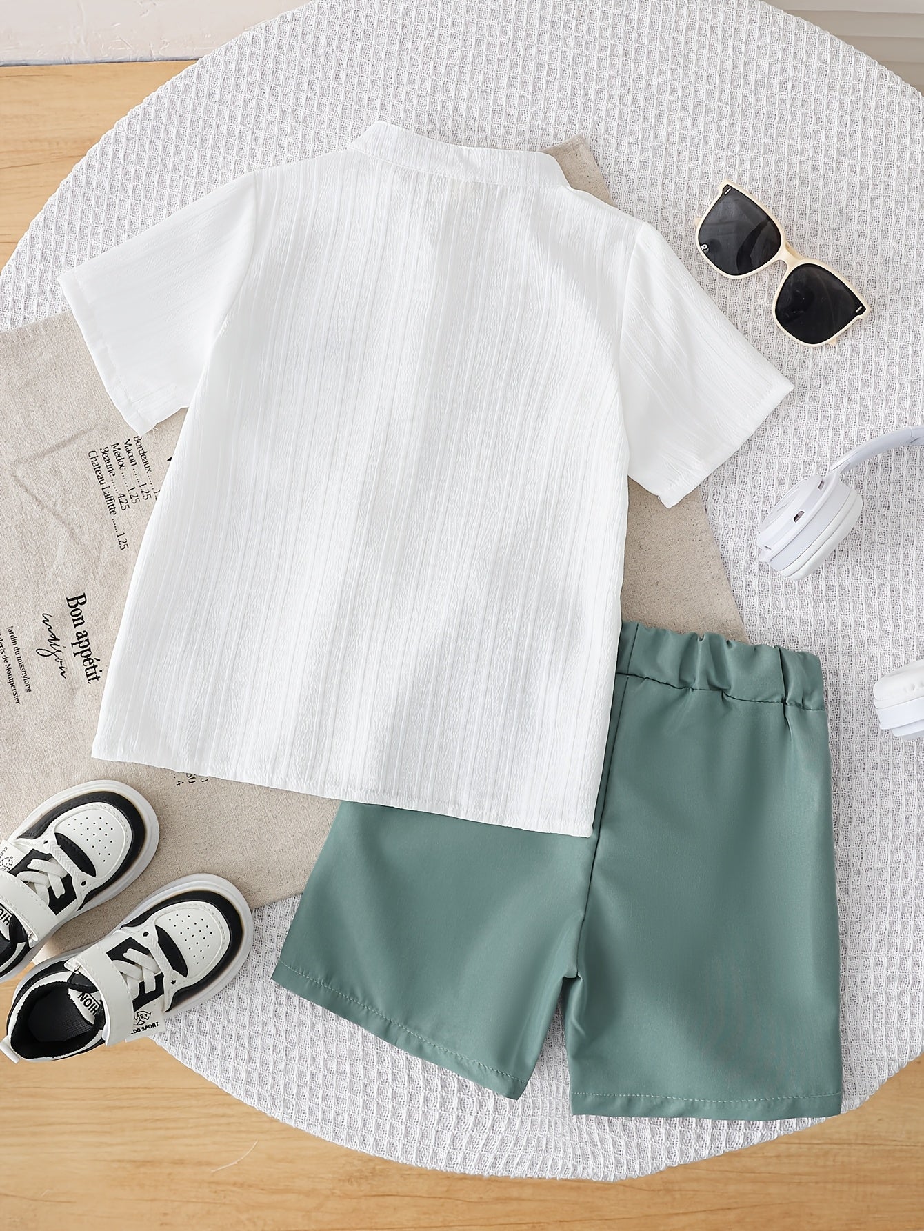 Boys' Summer Casual Shirt & Woven Shorts Set - Lightweight Polyester