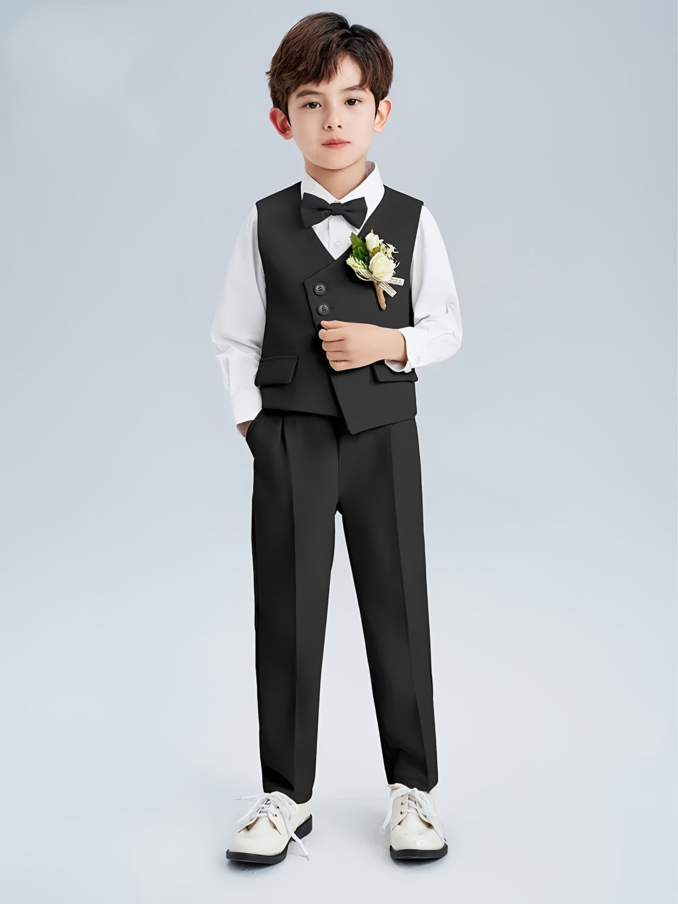 Boys' British-Style 2-Piece Formal Suit with Vest and Trousers