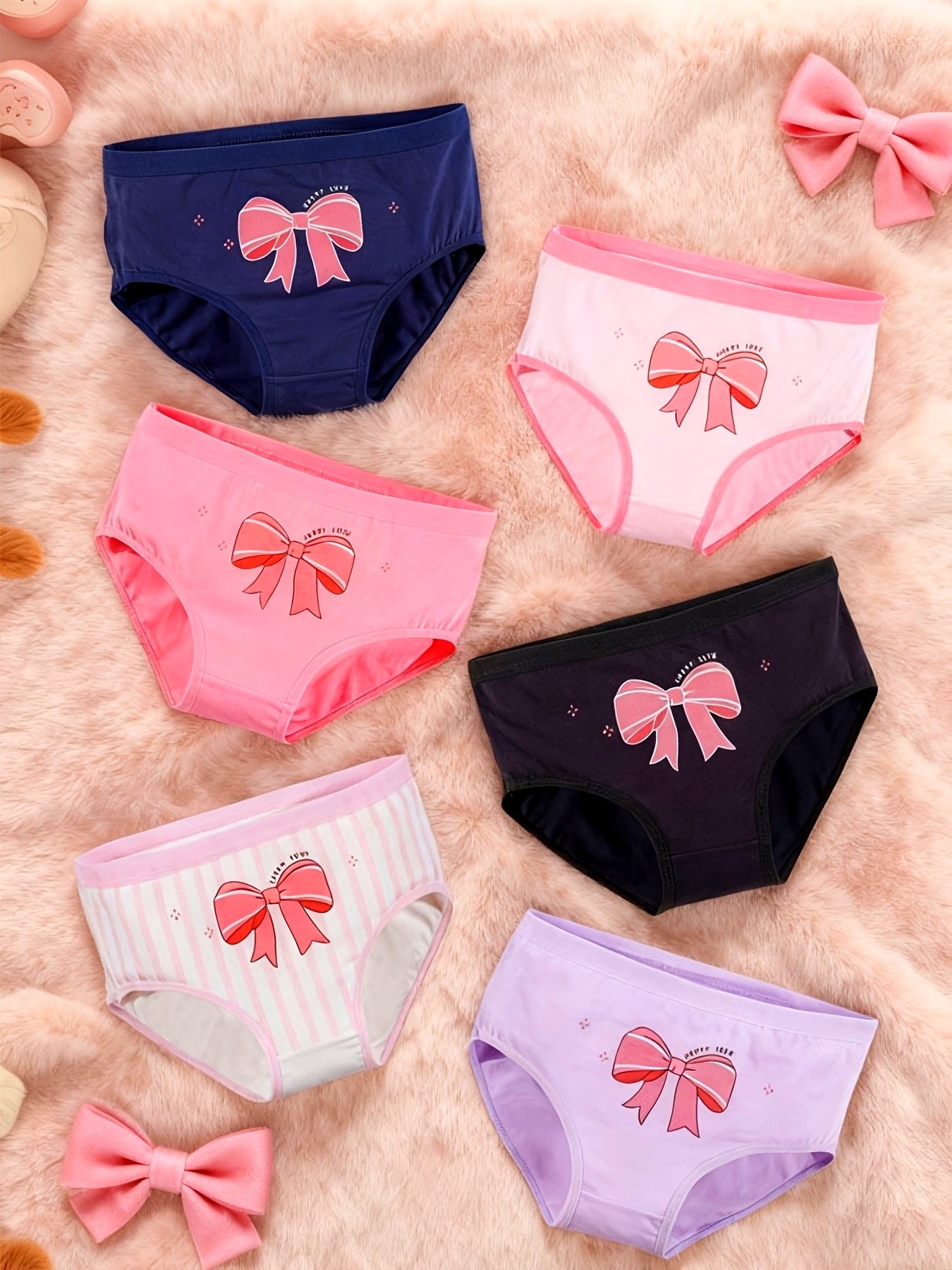 Girls' 6-Pack Floral & Bow Print Cotton Briefs, Mid-Waist