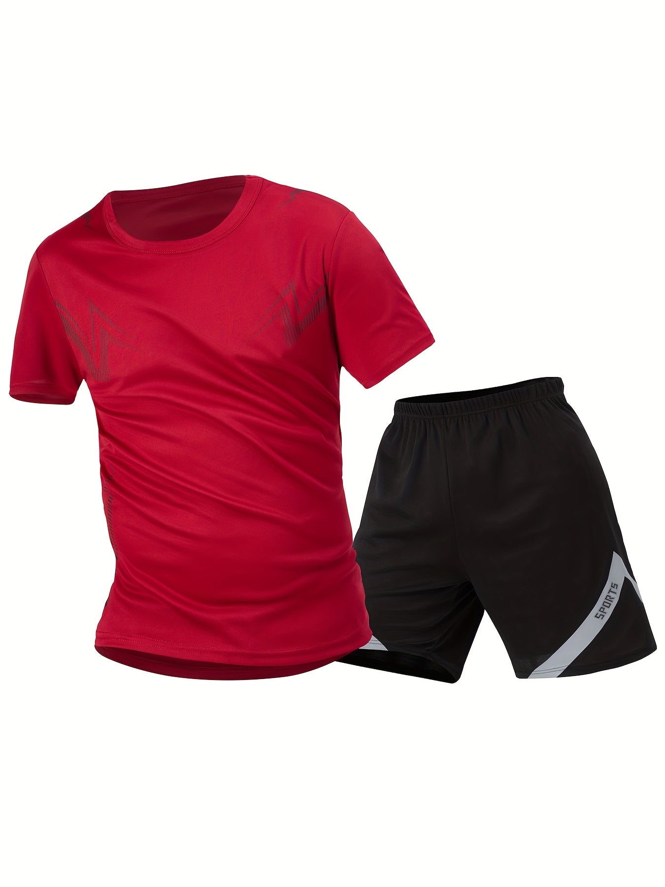 2pcs Summer New Lightning Print Sports Suit Men's Short Sleeve Shorts Outdoor Fitness Breathable Quick-Dry Loose Running Outfit Set