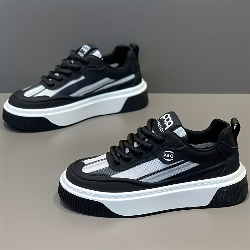 Men's Low-Top Sneakers - All-Season Cushioned Shoes with Shock-Absorbing PVC Sole Breathable Fabric Lining, White PU Upper - Lightweight Sneakers for Gym, Casual, Casual Attire - Lace-Up Design for Secure Fit, Gym Footwear,
