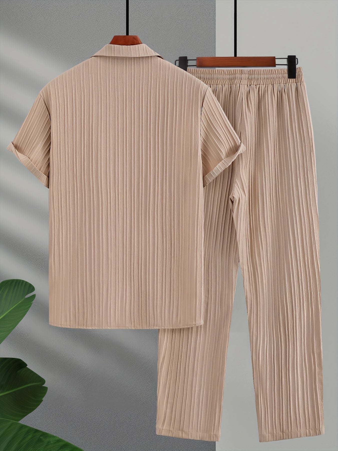 New Men's Colorful French Stripe Short Sleeve Shirt and Trousers Set