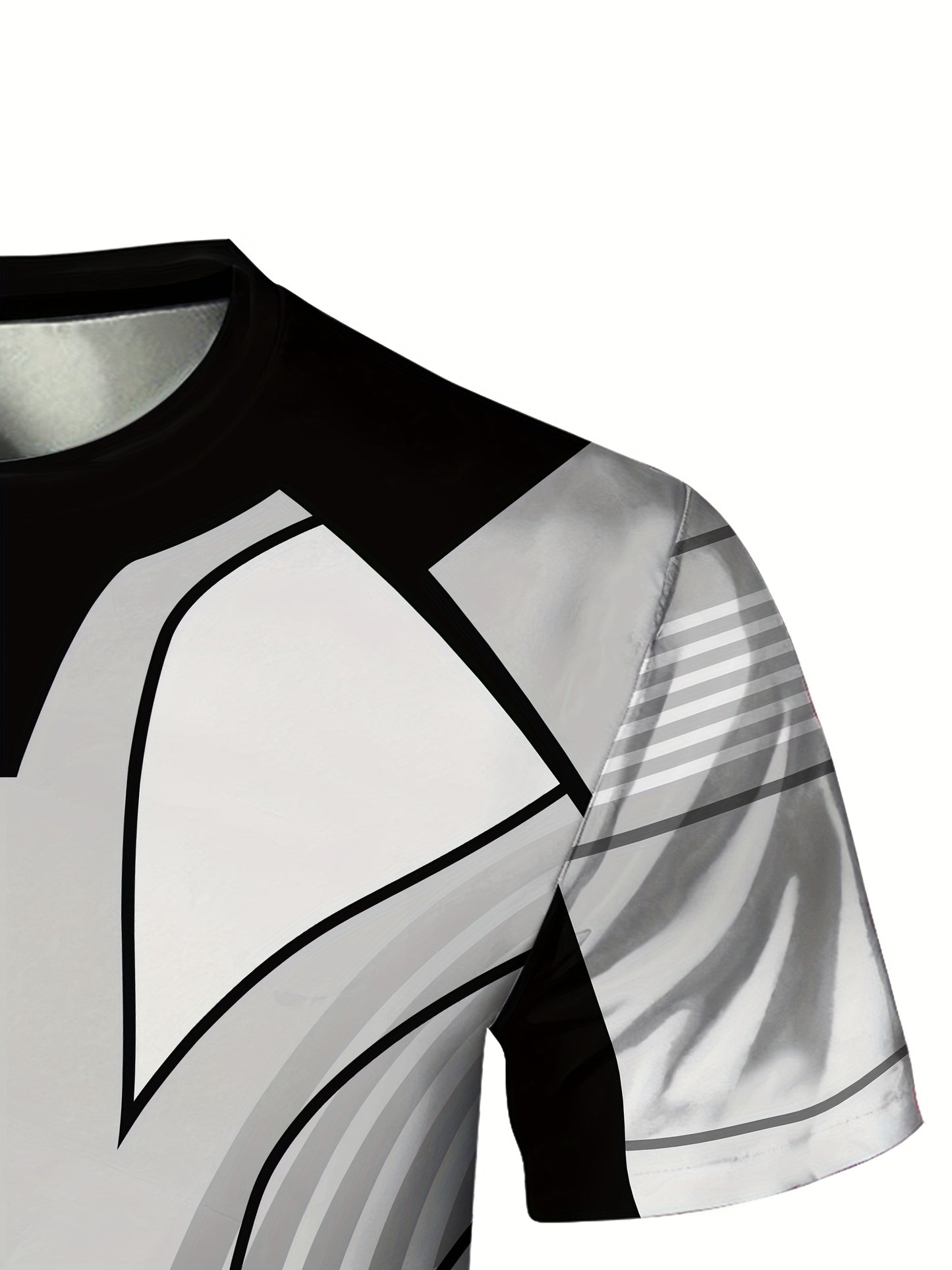 Men'S Slim Fit Breathable T-Shirt with Intricate Black White Geometric Print - Moisture-Wicking Polyester-Spandex Blend, Machine Washable, Round Neck Short Sleeve for Summer Casual Wear, Gym, Hiking Outdoor Activities