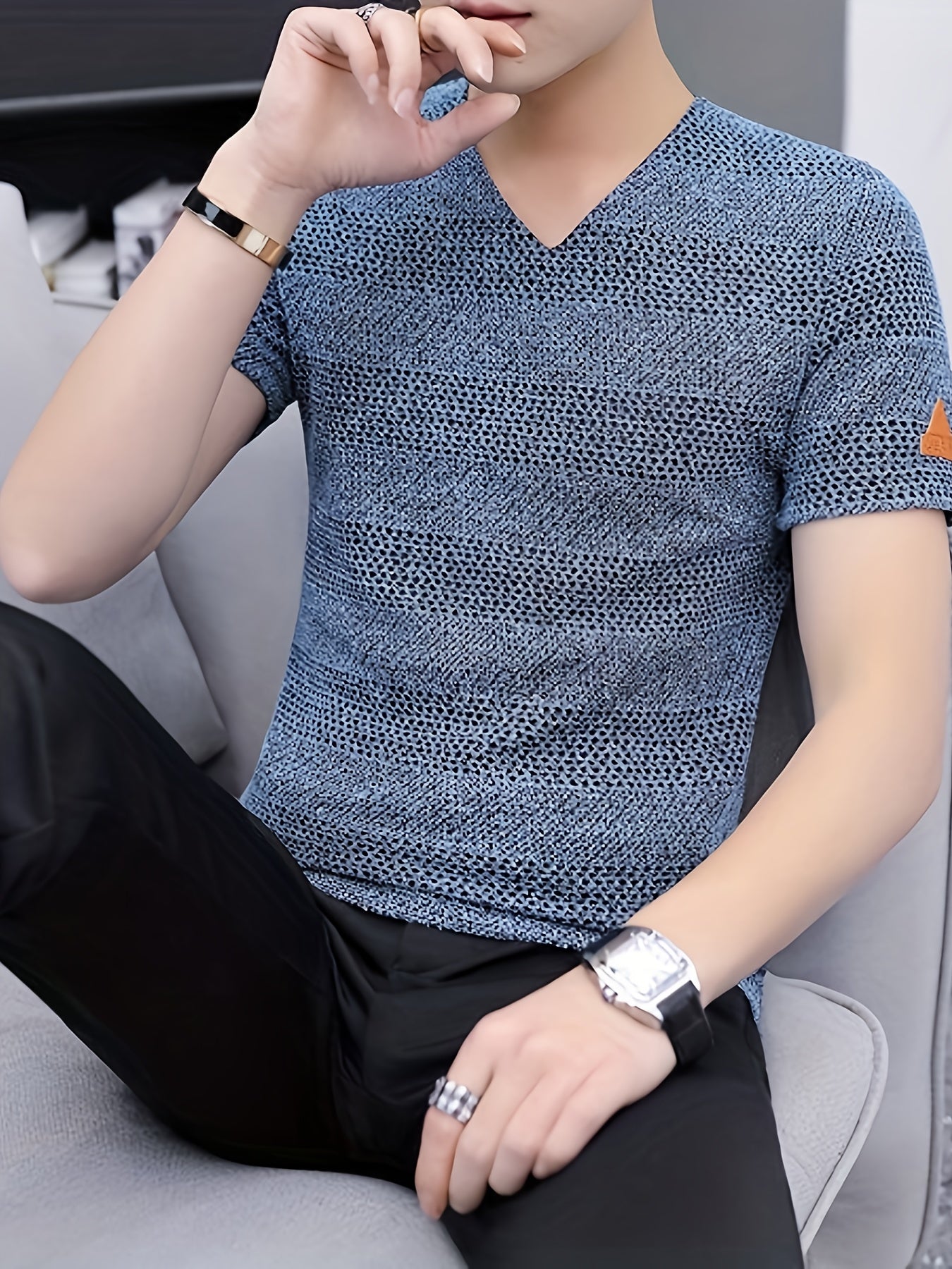 Men's Short-Sleeve T-Shirt Summer Hollow-Out Cool High-End Half Sleeve Breathable Non-See-Through