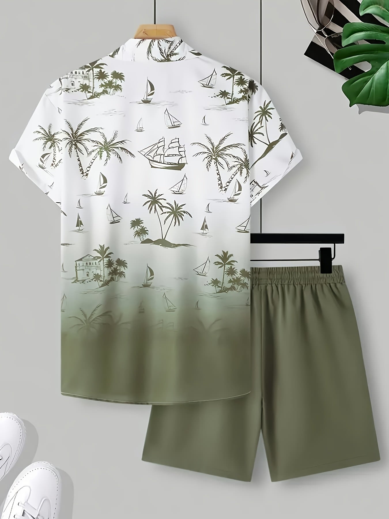Men's 3D Printed Lapel Casual Shirt and Shorts Set