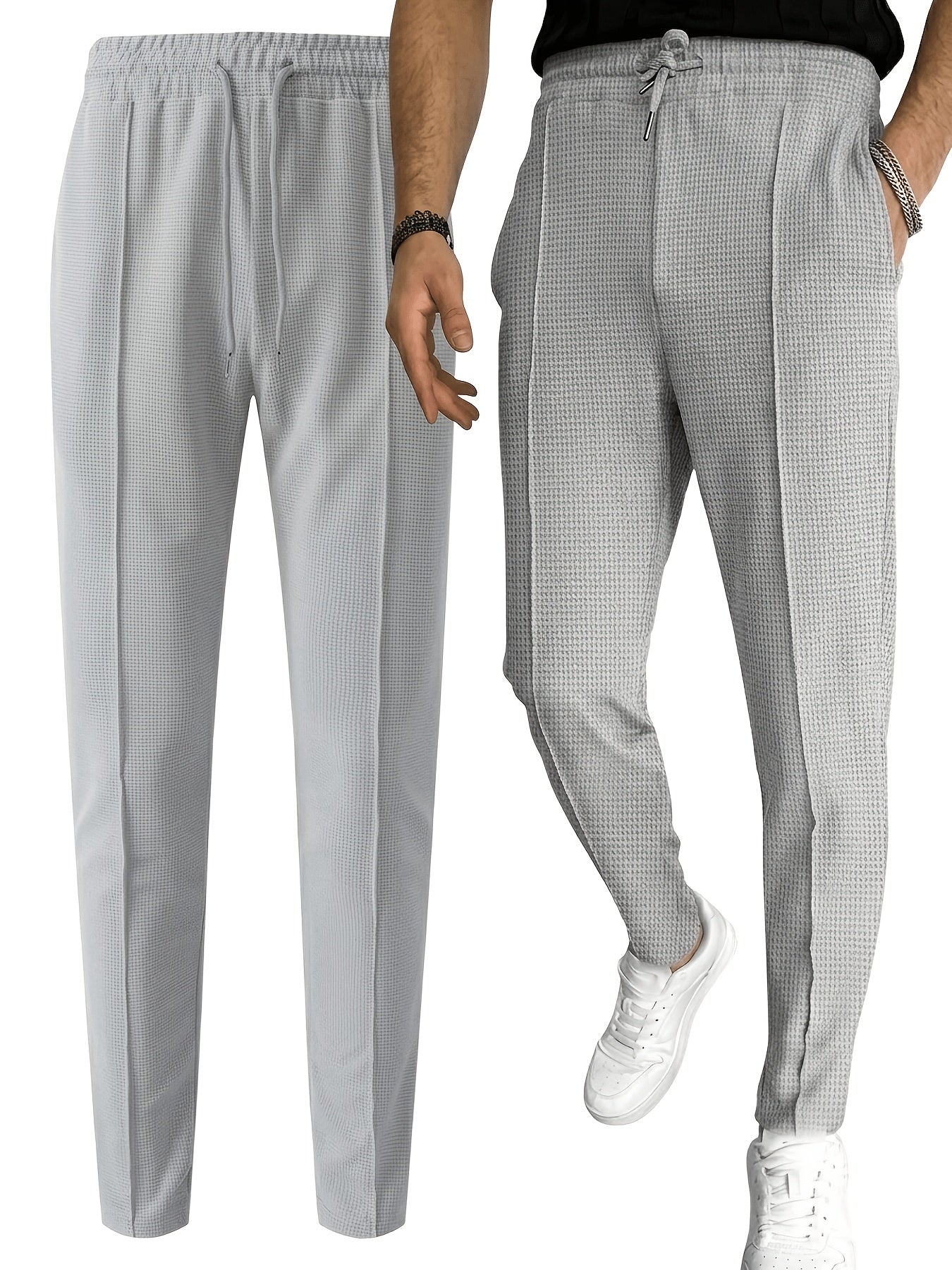 Men's Slim Fit Waffle Joggers with Elastic Waistband