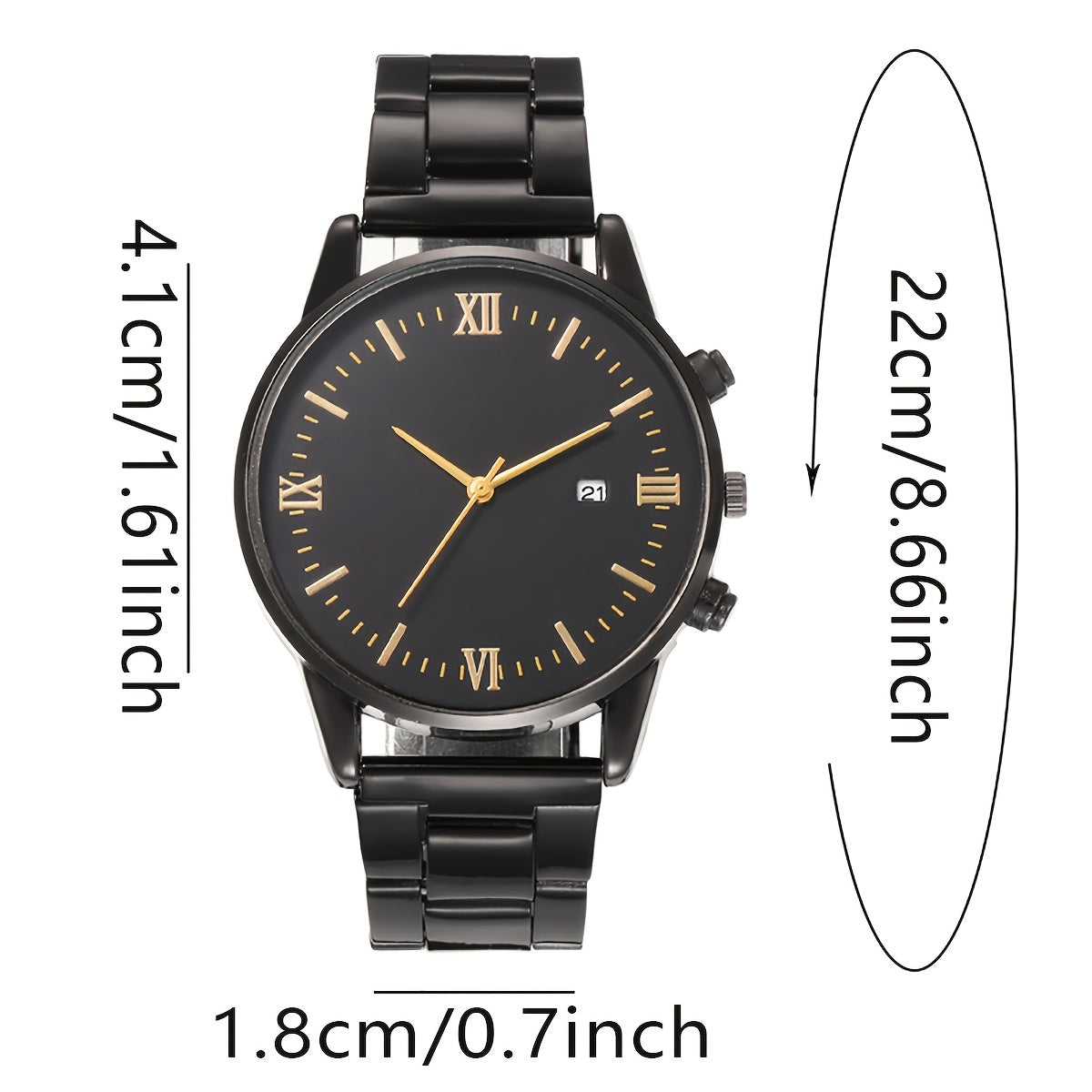 8pcs/set Men'S Black Minimalist Quartz Watch Set with Bracelet, Necklace, And Ring – Elegant Timepiece Gift Box for Casual And Formal Use, Box not included