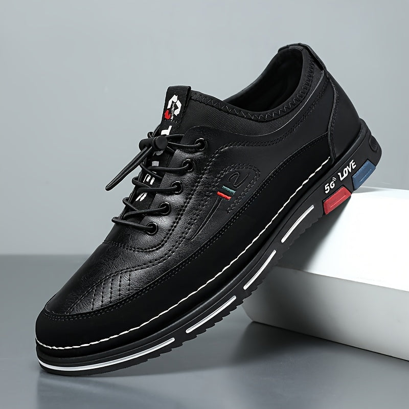 Men'S Stylish Black Loafers - Non-Slip PVC Sole, Lace-Up Casual Business Shoes with Italian Flag Design, Round Toe, Fabric Lining for All-Season Wear, Versatile Footwear Stylish Loafers Durable PVC Sole