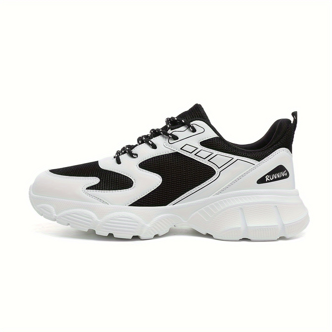 Men's Fashionable Black and White Sneakers - Retro Sports Shoes, Comfortable Outdoor Footwear