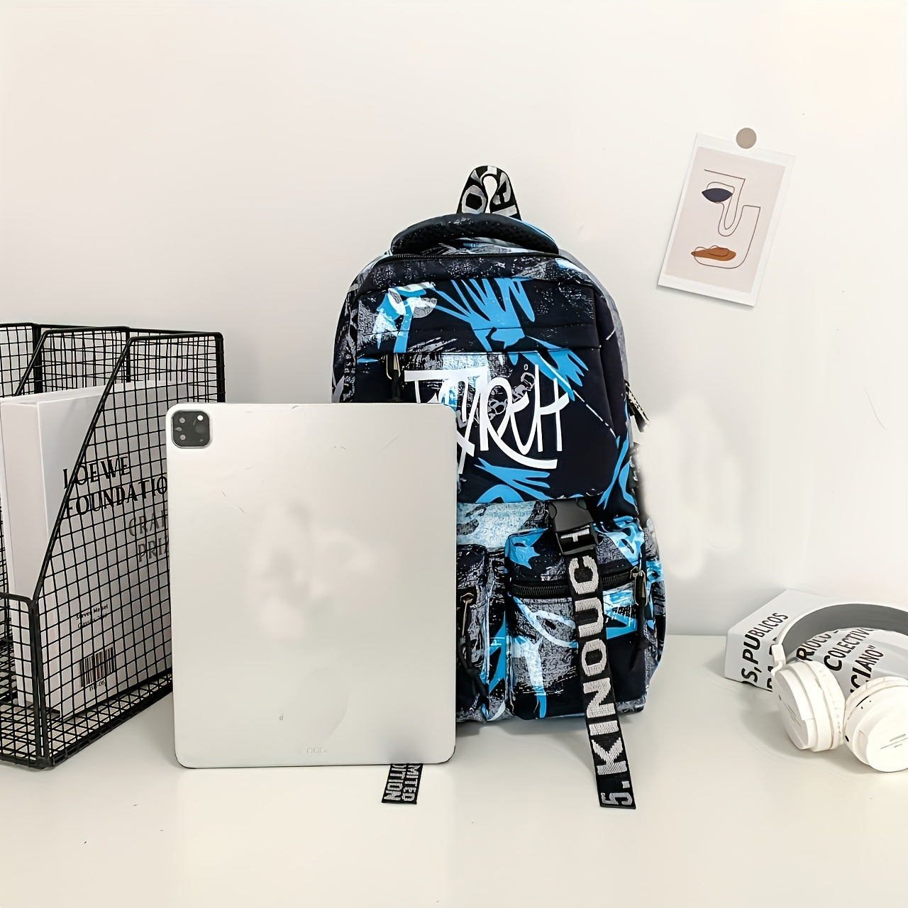 Spacious, Stylish Graffiti-Style Large Capacity Backpack for College & High School Students - Durable Nylon, Casual Fashion
