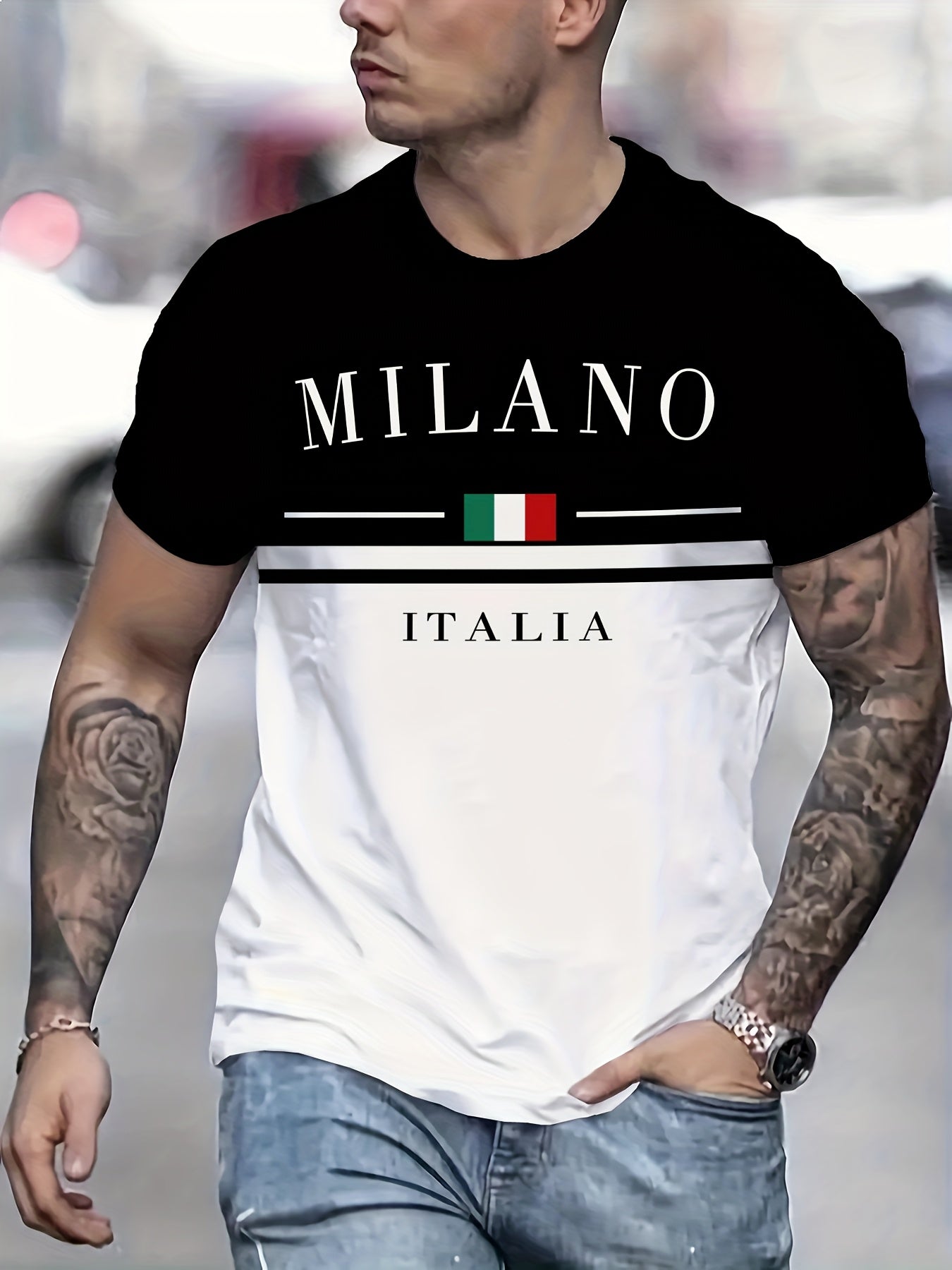 Men'S Milan 3D Print T-Shirt - Casual Crew Neck, Short Sleeve, Lightweight Polyester Tee with Italian Flag Design - Perfect for Travel, Camping, Sports Outdoor Activities