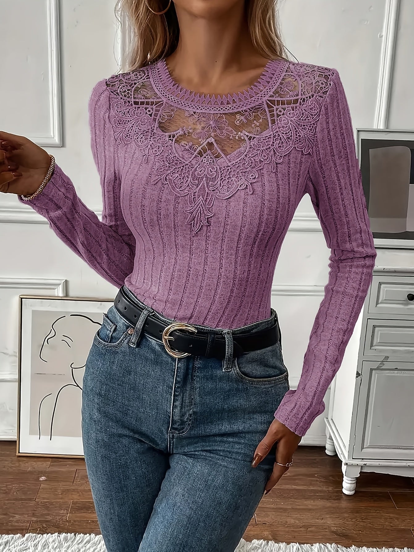 Directional Women'S French Lace Long Sleeve T-Shirt