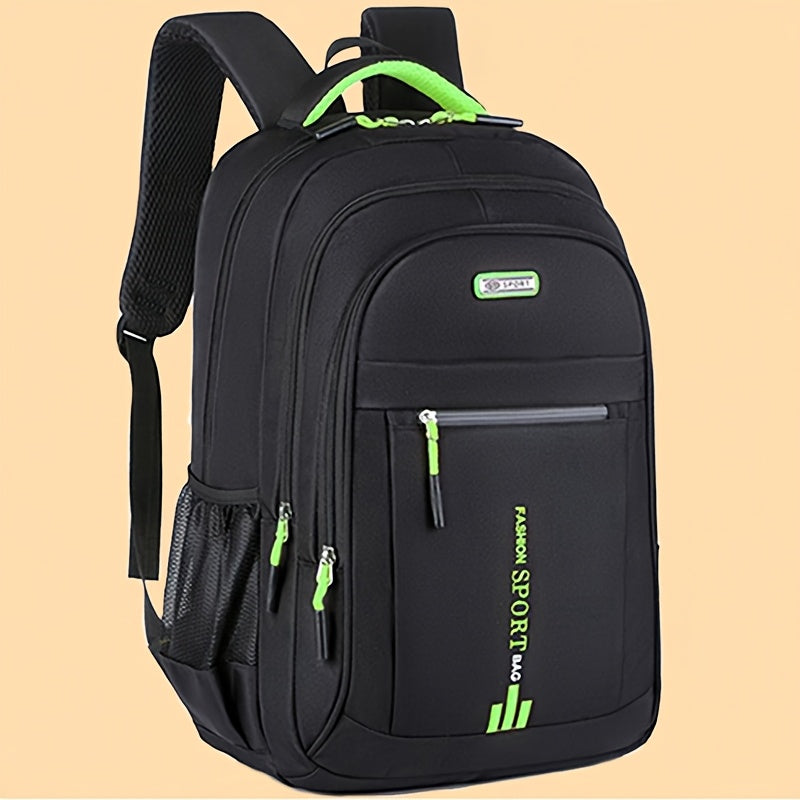 Unisex Large Capacity Travel Backpack - Durable Nylon Laptop Bag with Multiple Compartments, Business Casual Style, Black with Green Accents, 60.96cm x 40.64cm x 8, Backpack for Travel