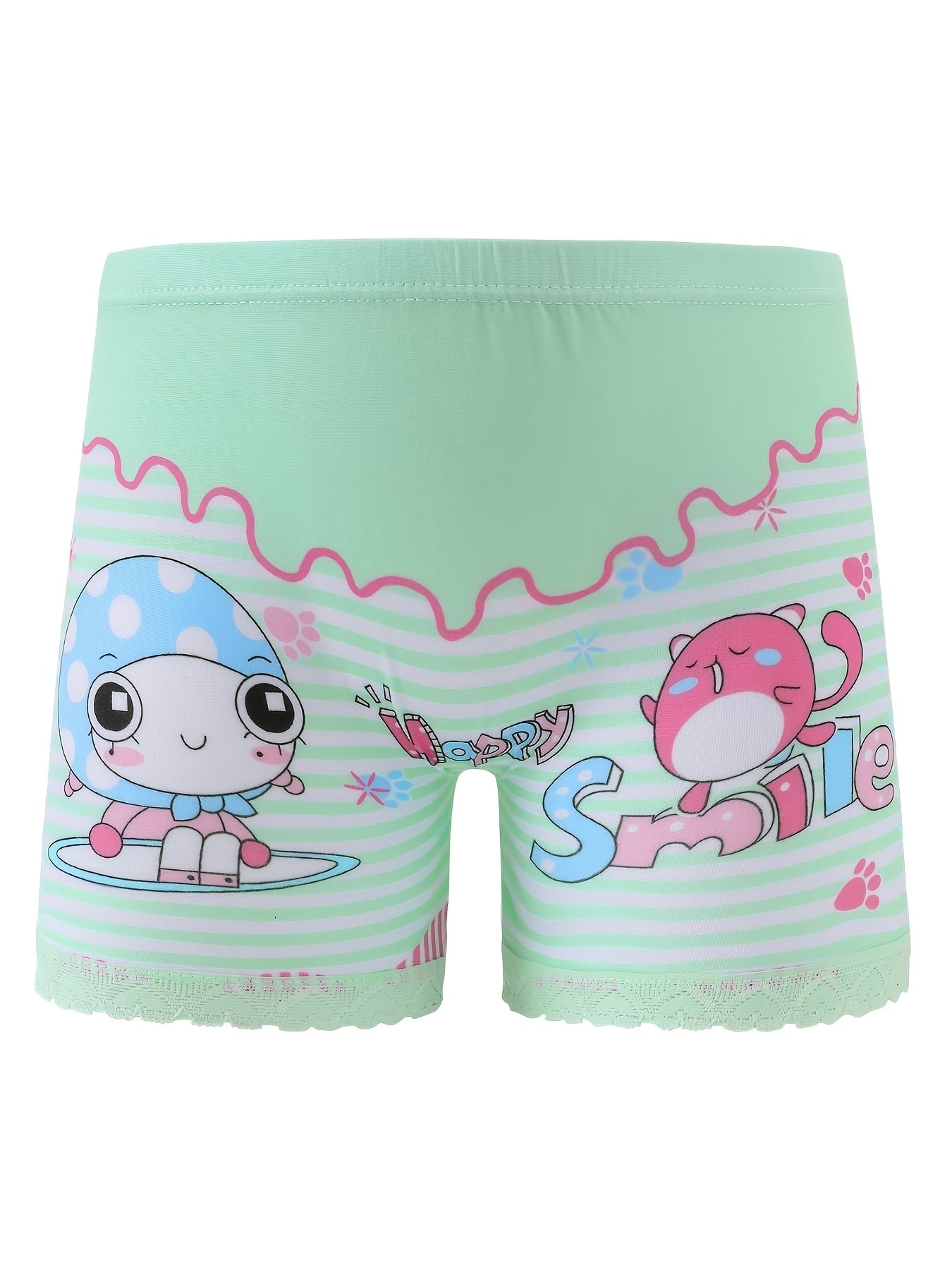 Girls' Breathable Cartoon Print Lace Boyshort Underwear - 6 Pack