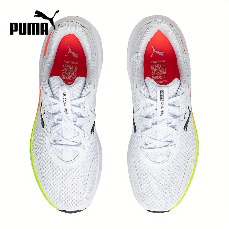 PUMA Unisex Sneakers - Low-Top Gym Sneakers in White/Black/Neon Green Accent - Breathable Fabric Upper Cushioned Rubber Sole - Lightweight Running Shoes for Men Women - Ideal for Training, Everyday Formal Wear, Sporty D
