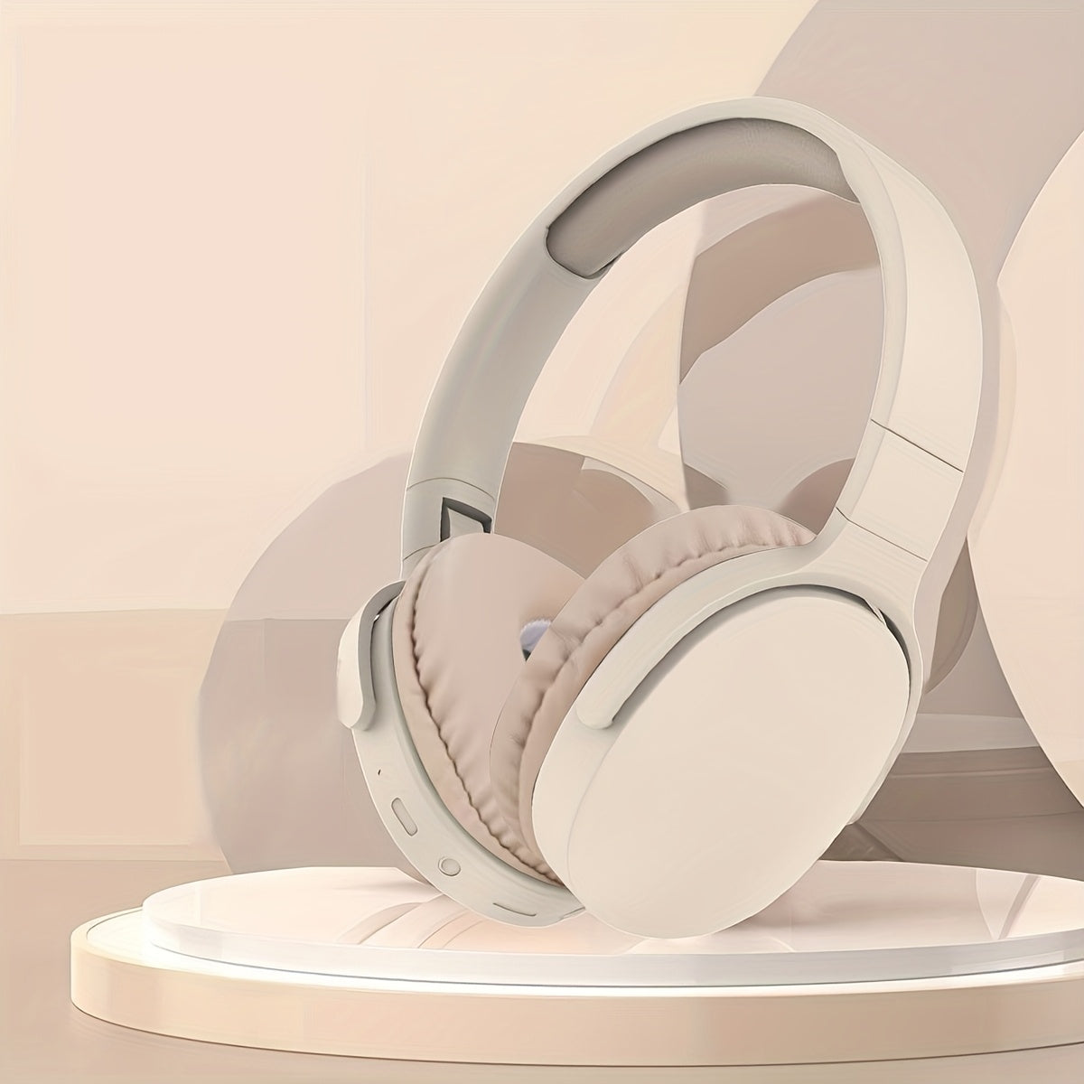 Beige Wireless Headphones, High Fidelity Stereo Sound, Foldable Design, Suitable for Travel and Sports, Compatible with Mobile Phones, Button Volume Control, USB Type-C Charging, Rechargeable Lithium Polymer Battery, Non-Wate