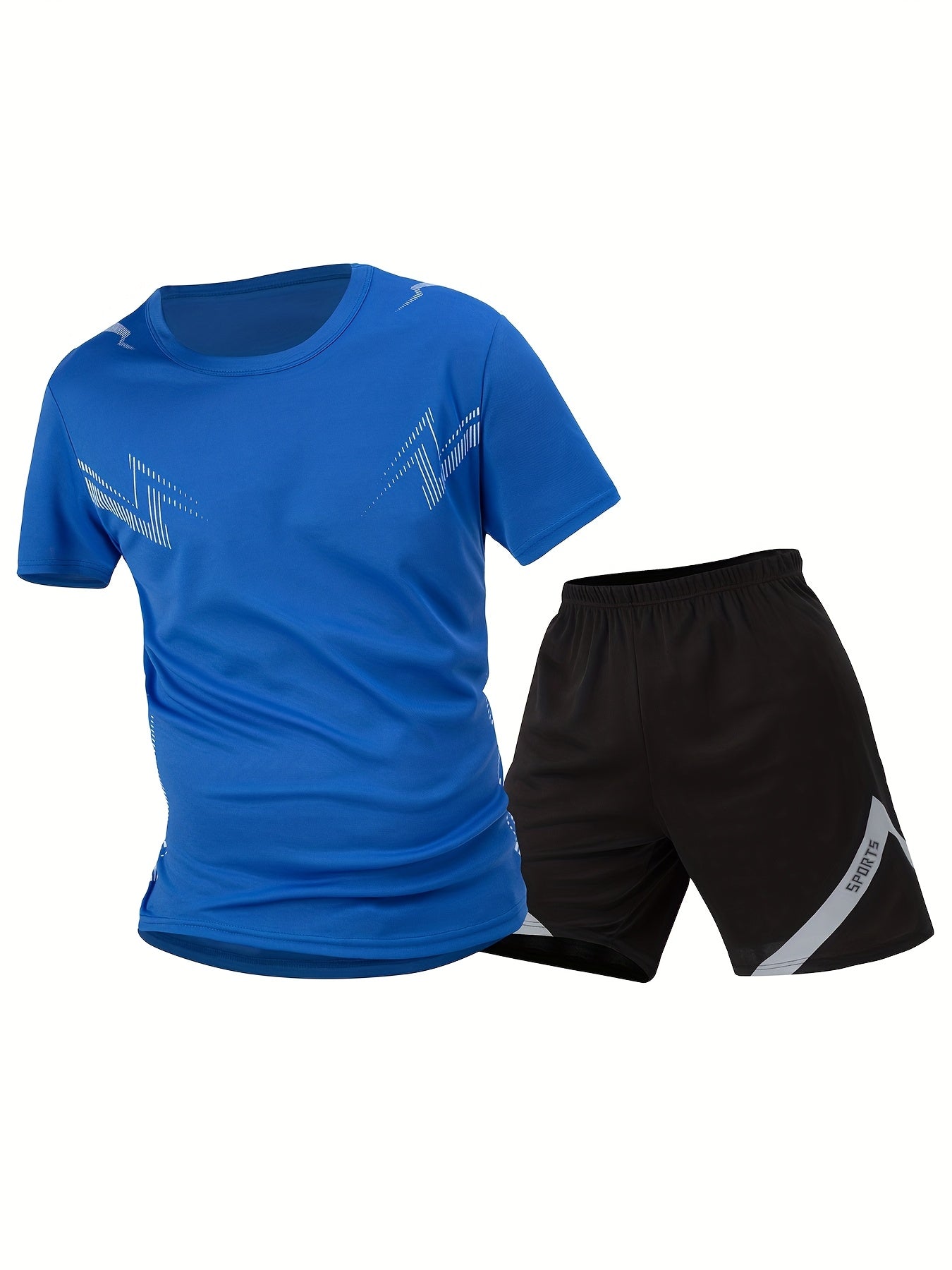 2pcs Summer New Lightning Print Sports Suit Men's Short Sleeve Shorts Outdoor Fitness Breathable Quick-Dry Loose Running Outfit Set