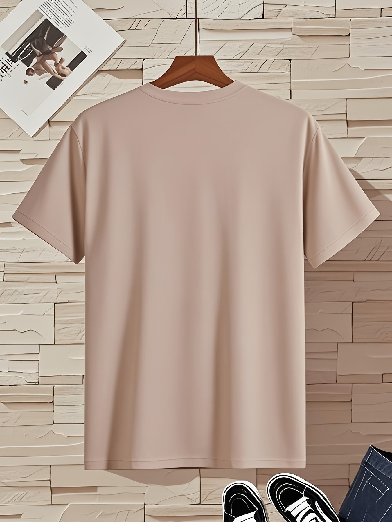 Men'S V-Neck Short Sleeve T-Shirt - Lightweight Breathable, Casual Fit, Solid Black, Perfect for Summer, High-Quality Knit Fabric, Everyday Tshirt Casual Style Comfortable Fit