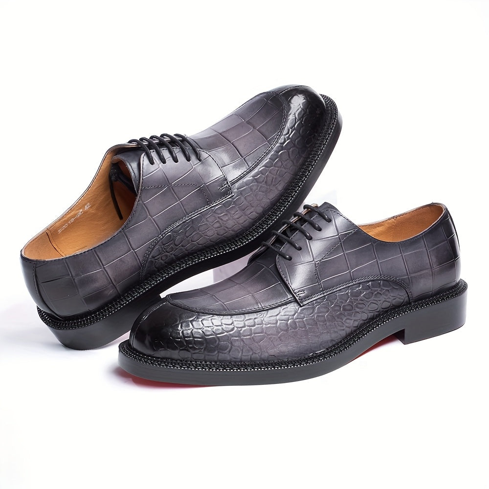 Men's Cowhide Casual Business Shoes with Crocodile Stitching