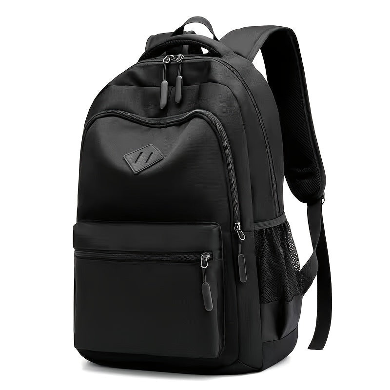 Stylish Black Nylon Backpack - Lightweight, High Quality, Large Capacity with Laptop Compartment, Adjustable Straps Mesh Pockets for School, Travel, and Work