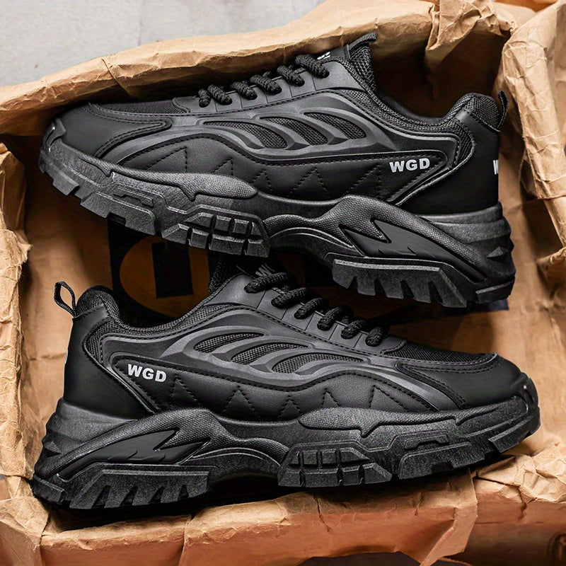 Men's Sneakers - Lightweight Cushioned Platform Sneakers with Non-Slip PVC Outsole, Breathable Low-Top design for Gym, Running, Casual - All-Season Everyday Formal Shoes - Black, Sleek Shoe Design, Fabric Lined Interior