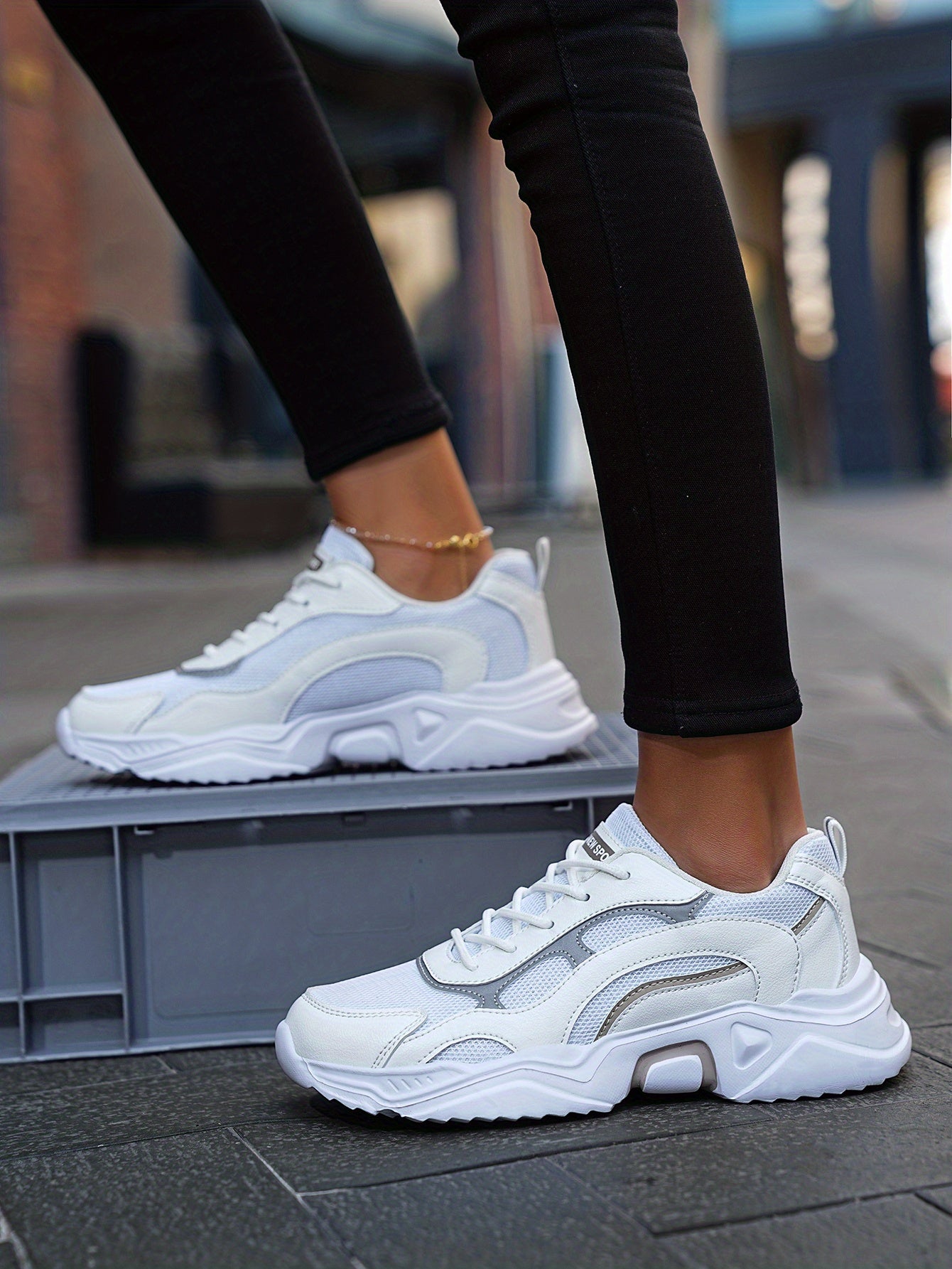 Women's Fashionable Platform Chunky Sneakers, Lace Up Breathable Running Shoes, Thick Bottom Outdoor Casual Dad Shoes