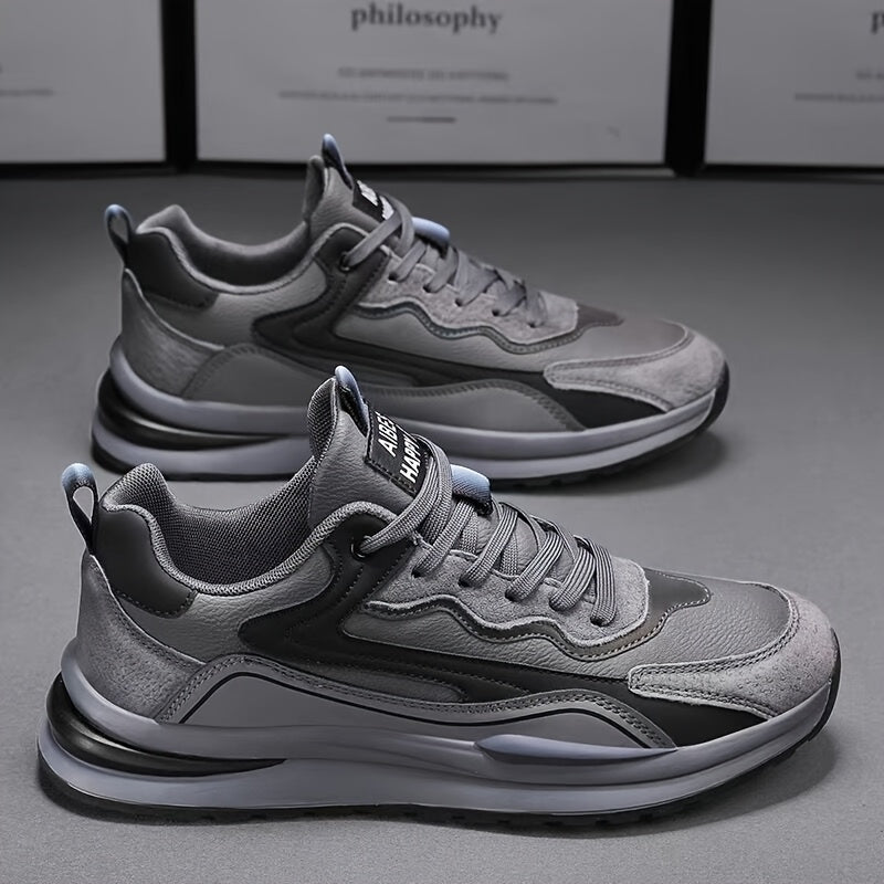 Men'S Lightweight Breathable Sneakers - Black Gray Low-Top Lace-Up Shoes with Non-Slip PVC Sole, Durable Casual Sneakers for Running, Walking Casual Attire, Running Shoes