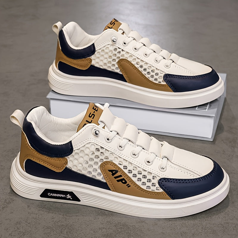 Men'S 2025 Spring/Summer Sneakers - Breathable Mesh Low Top Sneakers with "AIP" Logo, Casual Slip-On Shoes for Street and Sports, Casual Athletic Shoes Breathable Mesh Upper Elastic Closure
