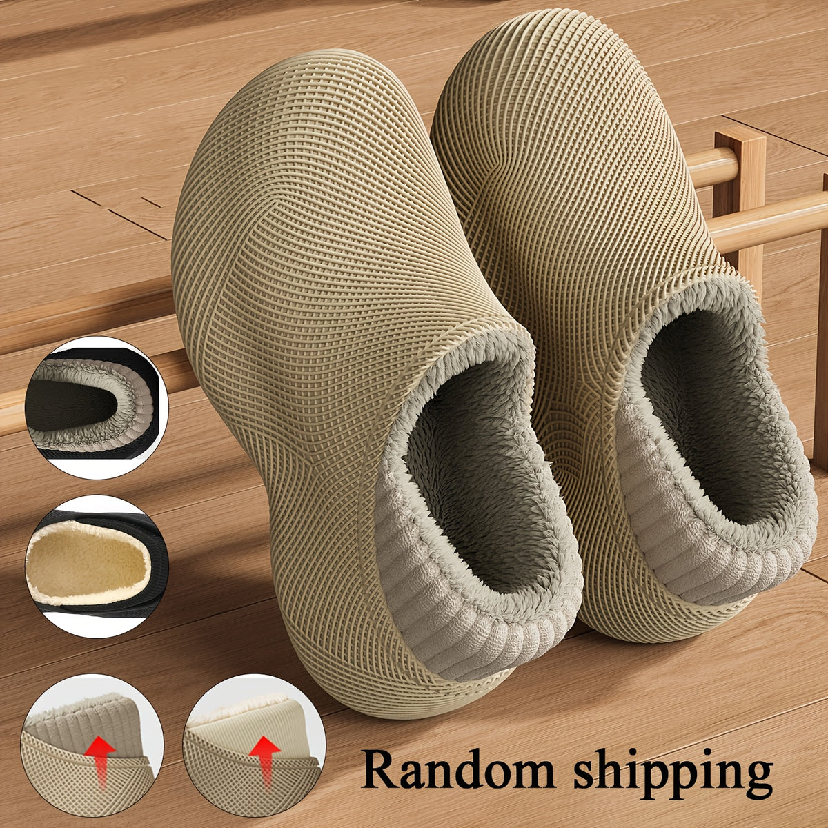 Men's Casual Slip-On EVA Slippers with Fleece Lining for Fall Winter