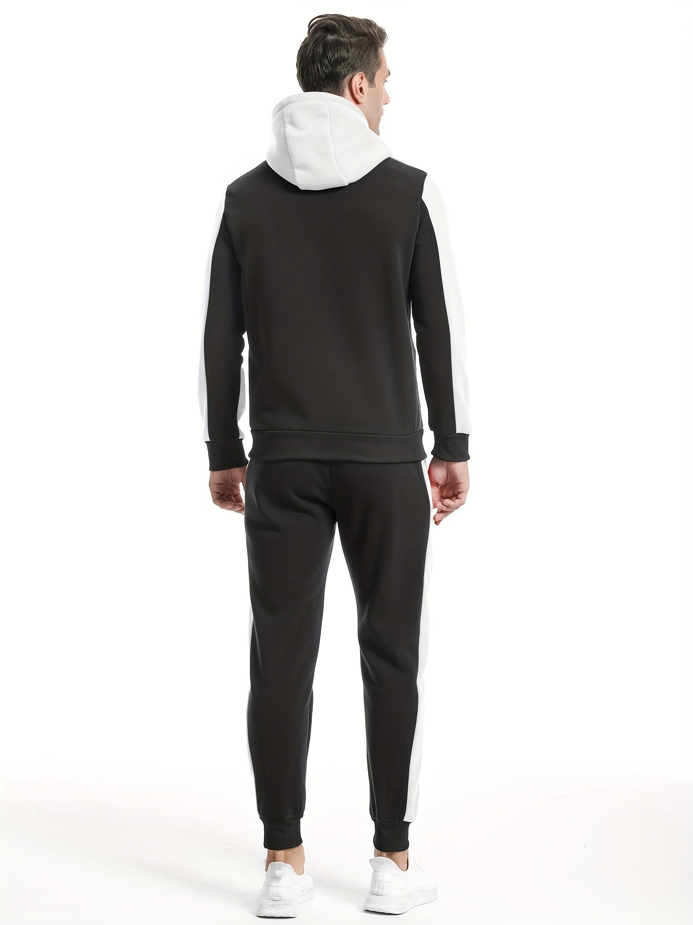 Men'S Casual Hoodie Set for Autumn And Winter, Featuring a Hooded Sweatshirt And a Sporty Cardigan in a Patchwork Design.