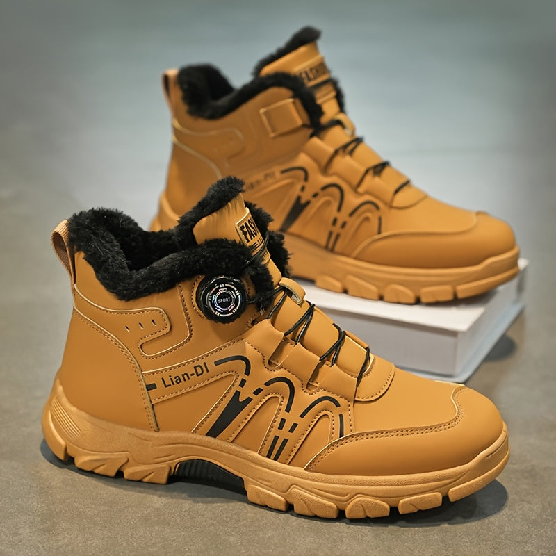 ZQBOBING Men'S Winter Hiking Boots - Slip-Resistant Traction, All-Season Outdoor Trekking Shoes with Cushioned EVA Insole - Lightweight Ankle Support for Mountain Climbing, Snowshoeing, Everyday - Brown/Black Accent - Lace-Up