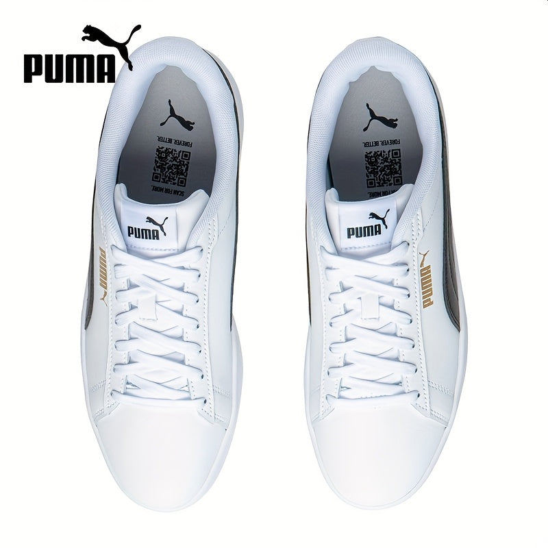 PUMA Unisex Low-Top Casual Sneakers - White Black Contrast Design, Breathable PU Upper Rubber Sole, Lace-Up Comfort Shoes for Men Women, Sleek Sporty Design, Fabric Interior Lining, Durable Rubber Sole