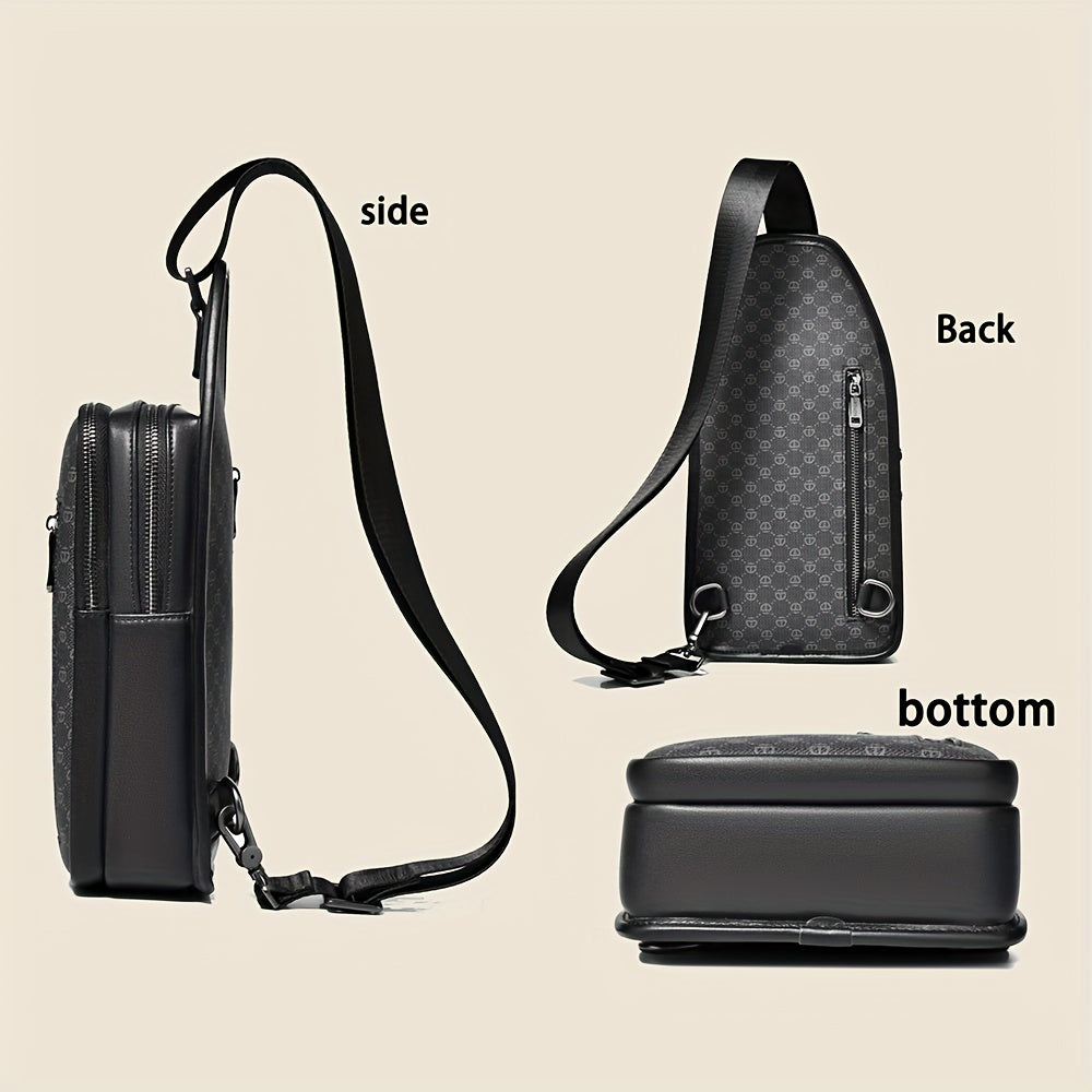HUABUPS Men'S Crossbody Backpack - Black PVC Business Commuter Bag with USB Charging, Adjustable Strap, Multiple Compartments Durable Design for Travel, Hiking, Daily Use - Ideal Gift for Men, Hiking Gear, Stylish Accessory