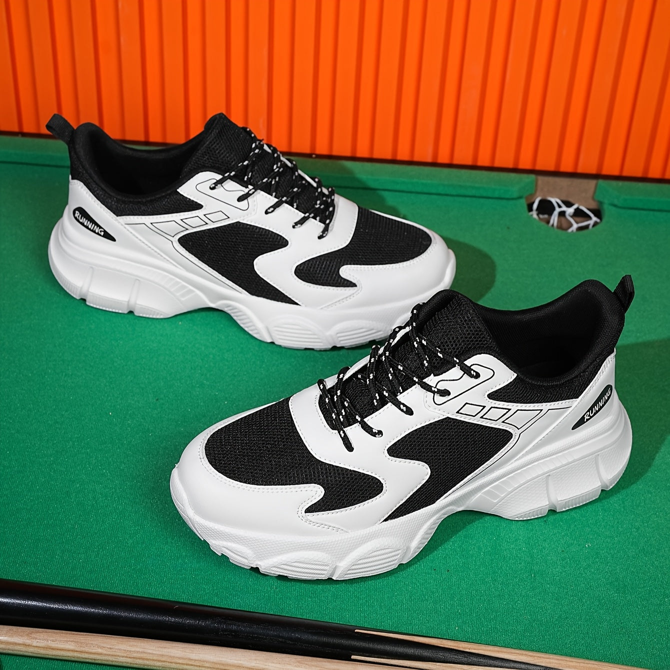 Men's Fashionable Black and White Sneakers - Retro Sports Shoes, Comfortable Outdoor Footwear