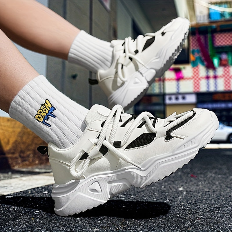 Men's Breathable Sneakers in White - Casual Sporty Lace-Up Running Shoes with EVA Sole