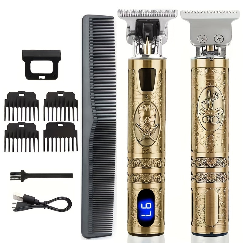 YAIAWISU Men's Cordless Electric Hair Clippers & Beard Trimmer with LCD Screen, USB-Rechargeable Cordless Grooming Kit, T-Blade Trimmer with Guide Comb Suitable for Hair, Shaving, and Scalp Trimming - ayq