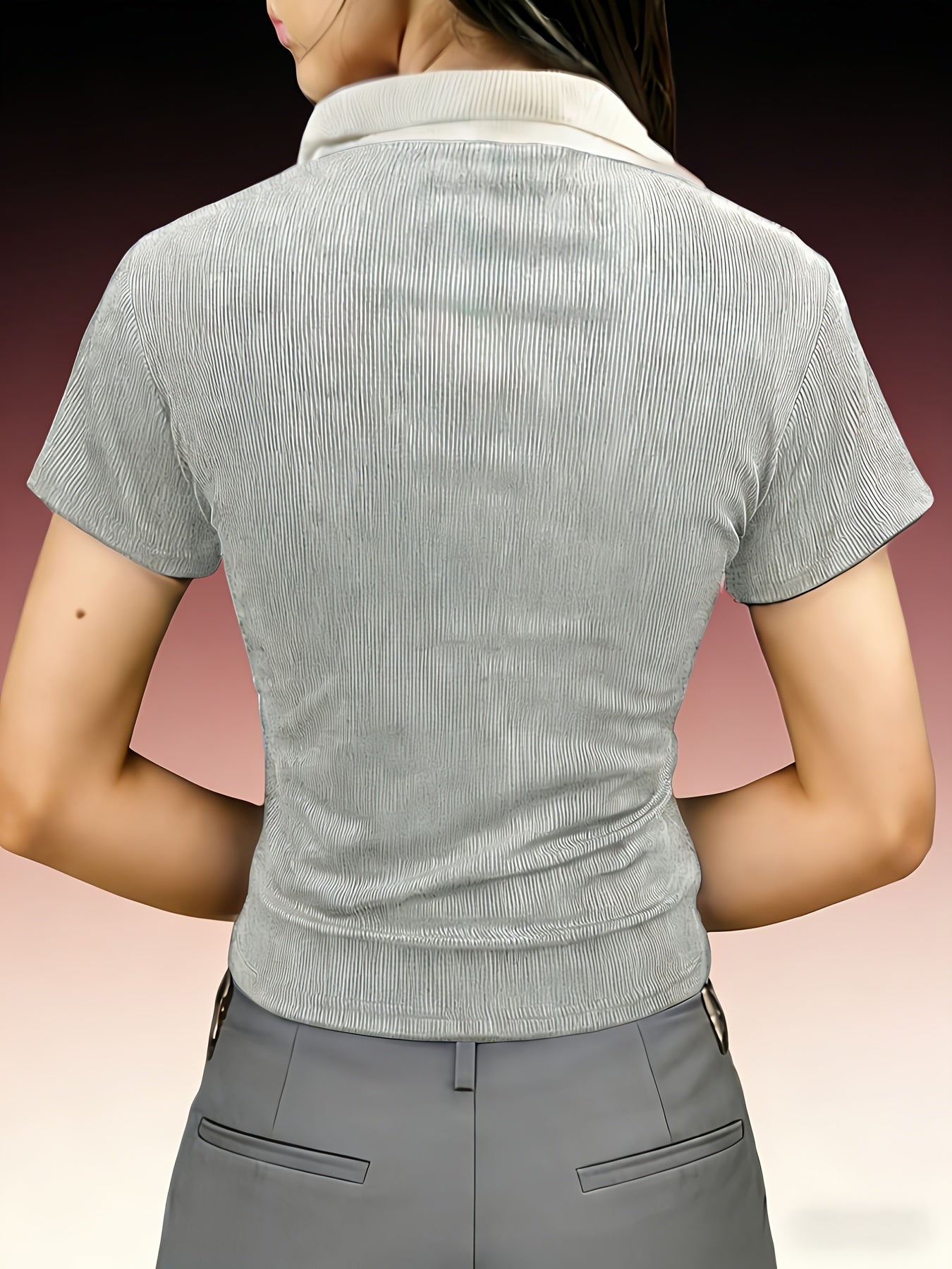 Women's Summer Slim-Fit Polo T-Shirt with Contrast Collar